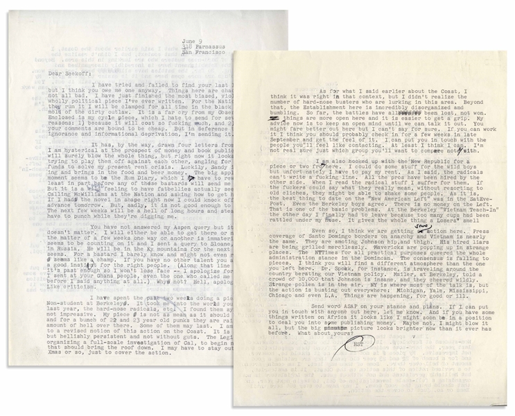 Hunter S. Thompson Letter With Handwritten Edits -- ''...There is no money on the Left. That is one of the basic problems...it gives the whole thing a Losers' smell...''